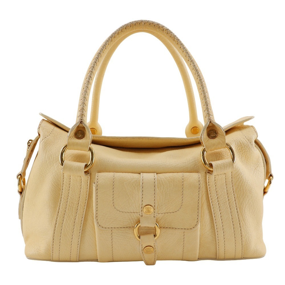 Celine Boston Bag Triomphe Leather Tote Off White Shoulder Zippered